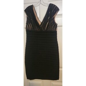 Adrianna Papell Black Beaded‎ V-Neck Tiered Bandage Cocktail Dress Size 14